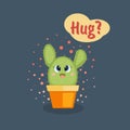 illustration with green big eyes cactus in a pot who say \